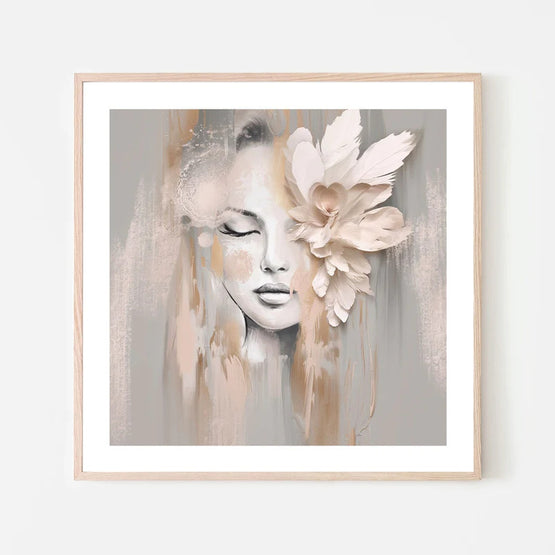 Beige Petal 80cm x 80cm Framed Poster - Natural Frame Wall Art Gioia-Local   