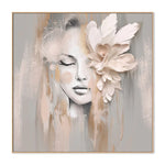 Beige Petal 80cm x 80cm Framed Canvas - Natural Frame Wall Art Gioia-Local   