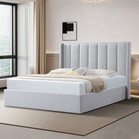 Betsy Fabric King Bed Frame - Pearl Grey with Storage King Bed YoBed-Core   