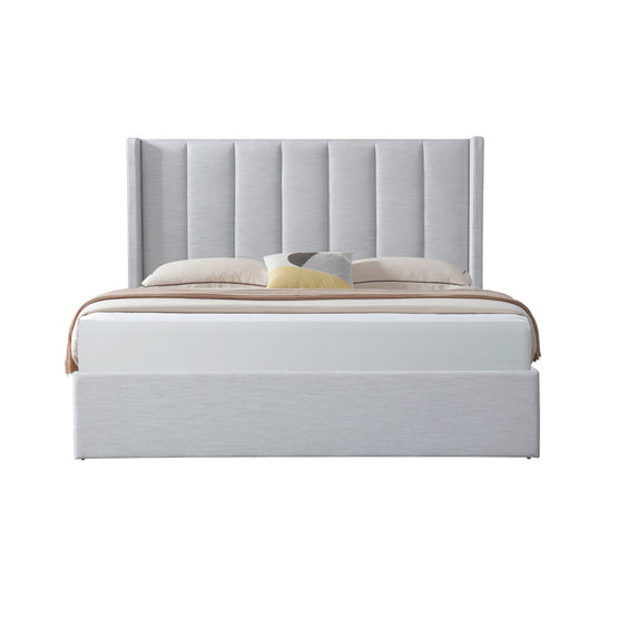 Betsy Fabric King Bed Frame - Pearl Grey with Storage King Bed YoBed-Core   