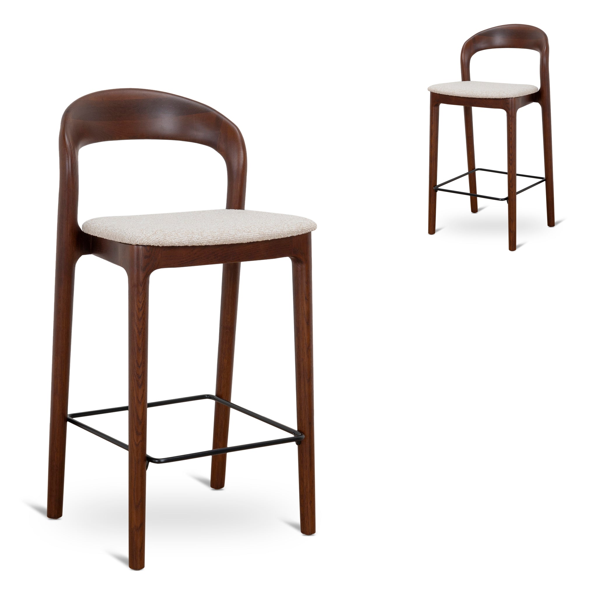 Set of 2 - Caspar 65cm Dark Brown Bar Stool - Beige Bar Stool Swady-Core