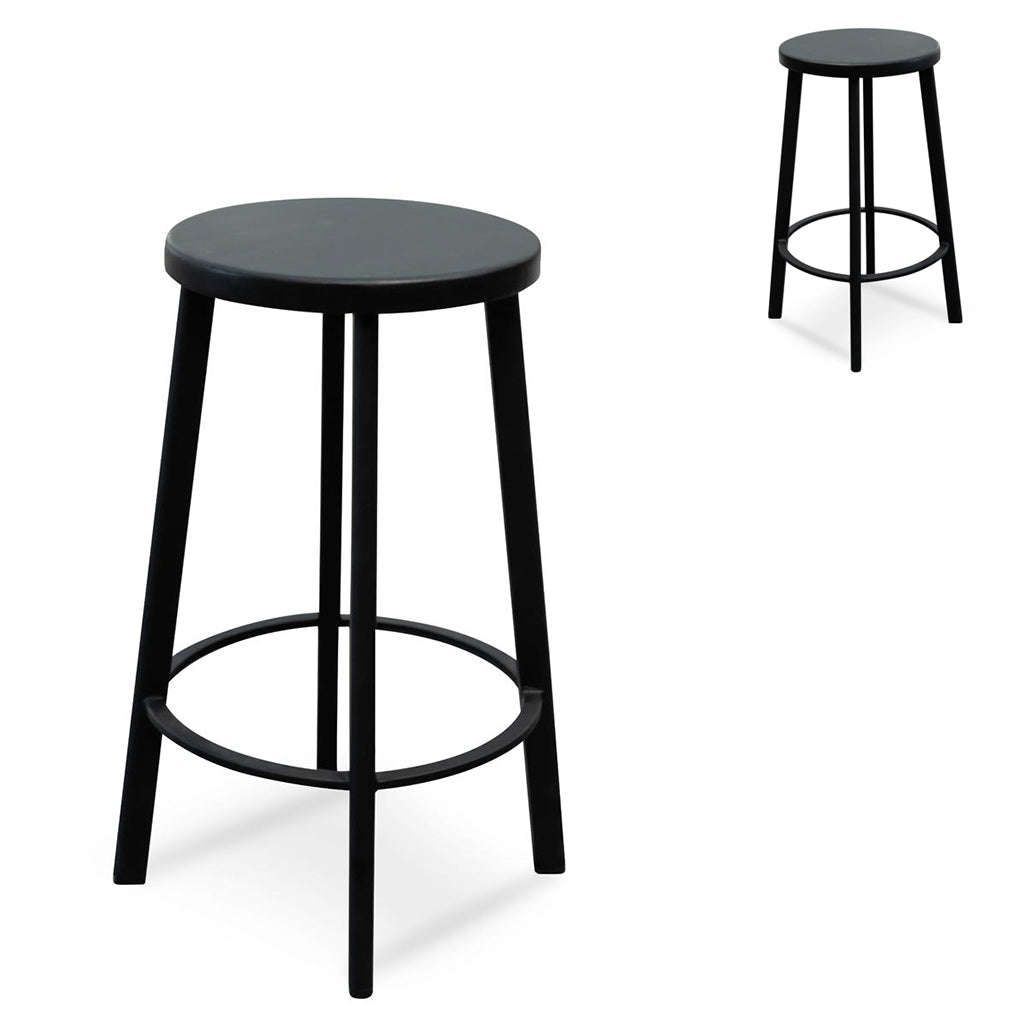 Set of 2 - James 65cm Timber Seat Bar Stool - Black Bar Stool New Home-Core   