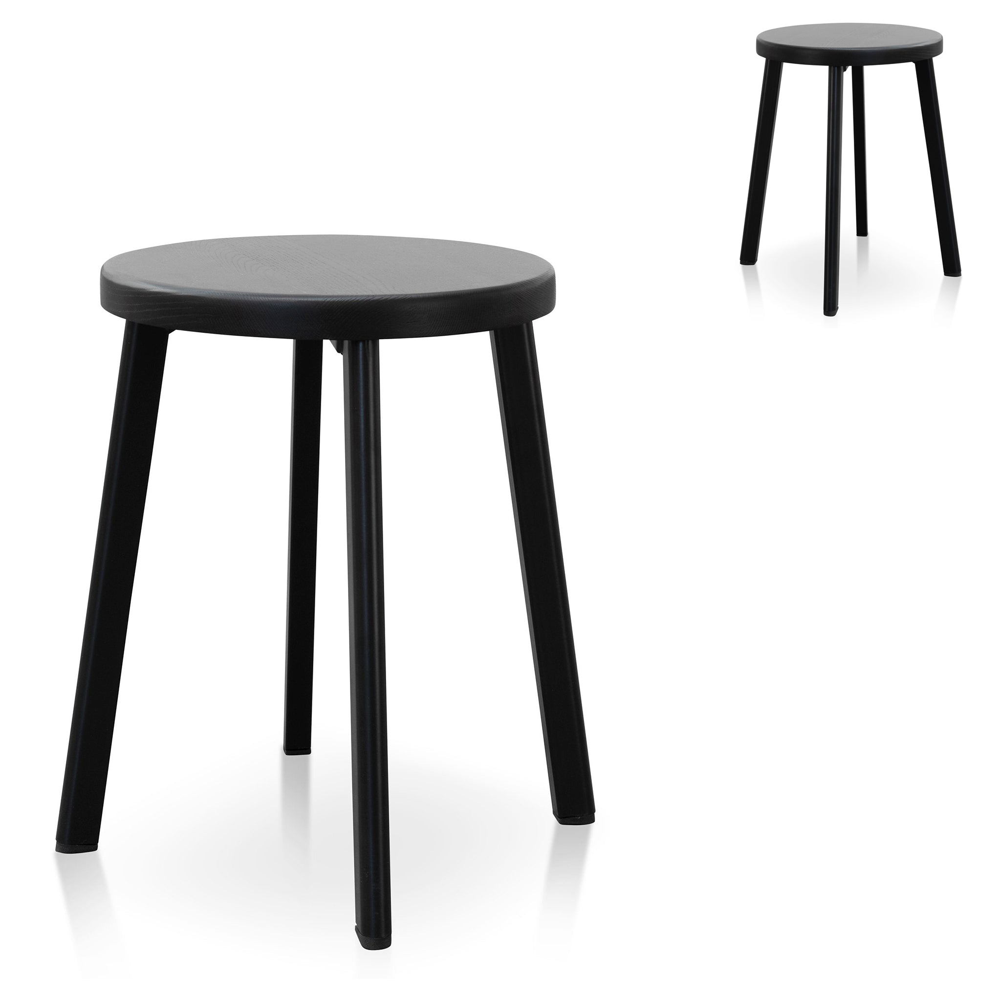 Set of 2 - James 46cm Wooden Seat Low Stool - Full Black Low Stool New Home-Core   