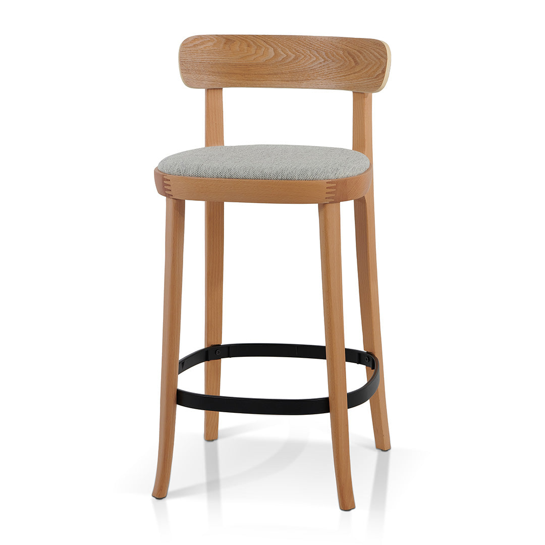 Ex Display - Josue 65cm Fabric Bar Stool - Natural with Silver Grey Seat Bar Stool Swady-Core