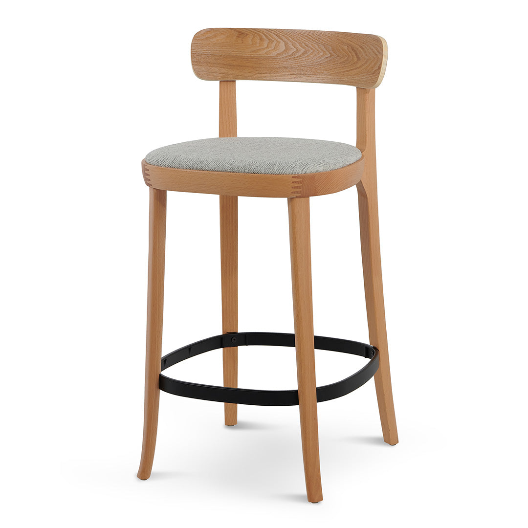 Ex Display - Josue 65cm Fabric Bar Stool - Natural with Silver Grey Seat Bar Stool Swady-Core