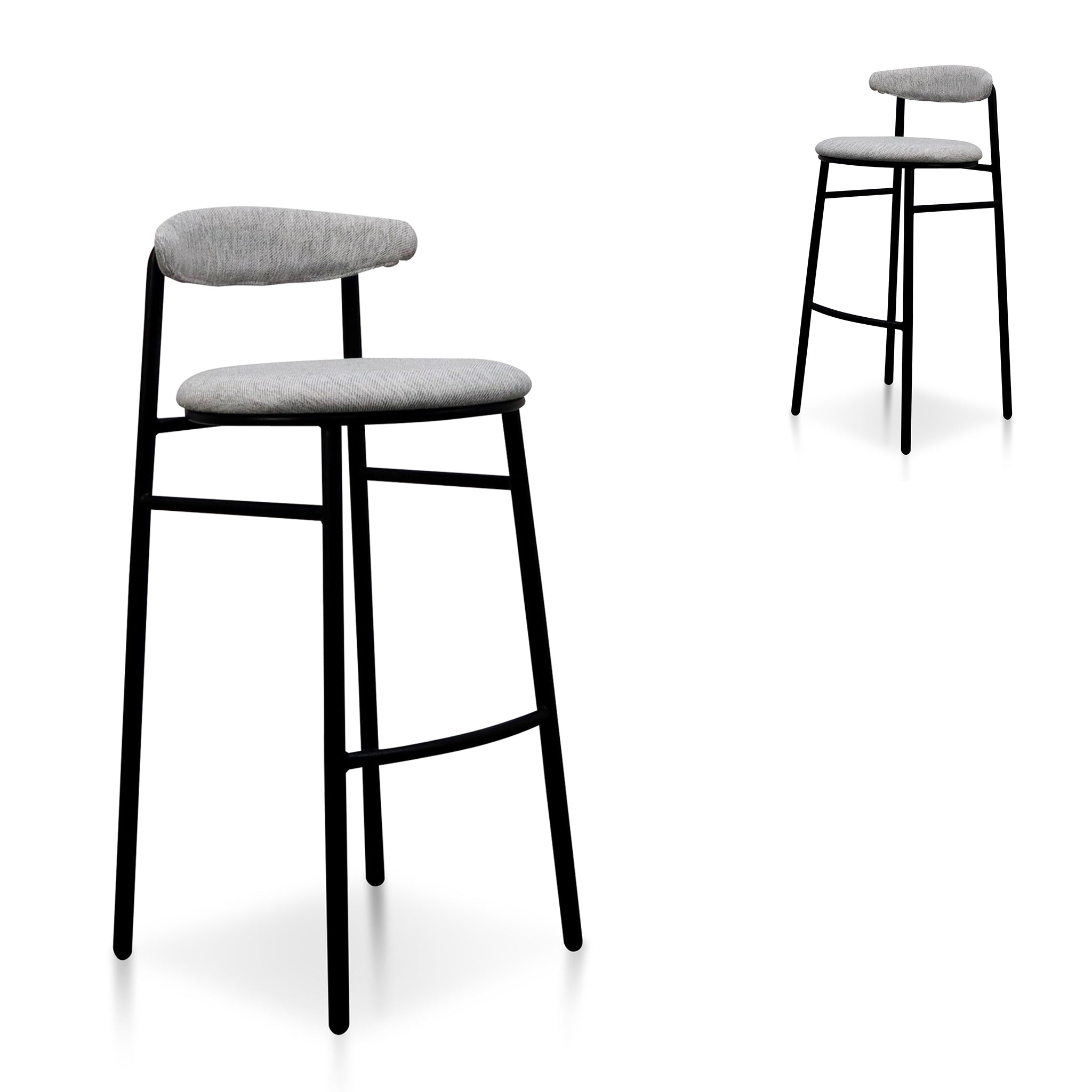 Set of 2 - Oneal 65cm Fabric Bar Stool - Silver Grey and Black Legs Bar Stool Swady-Core