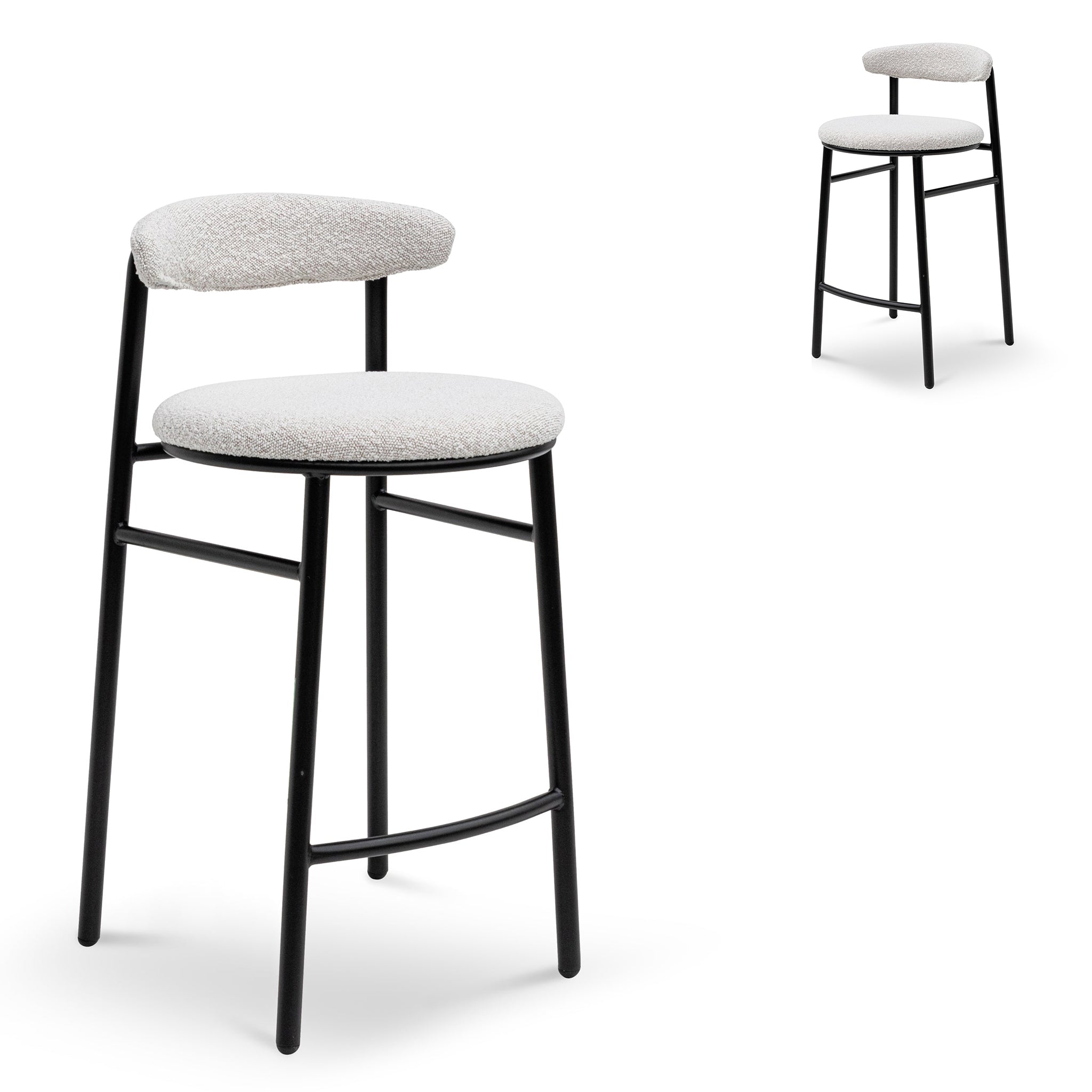 Set of 2 - Oneal 65cm Bar Stool - Moon White Boucle and Black Legs Bar Stool Swady-Core   