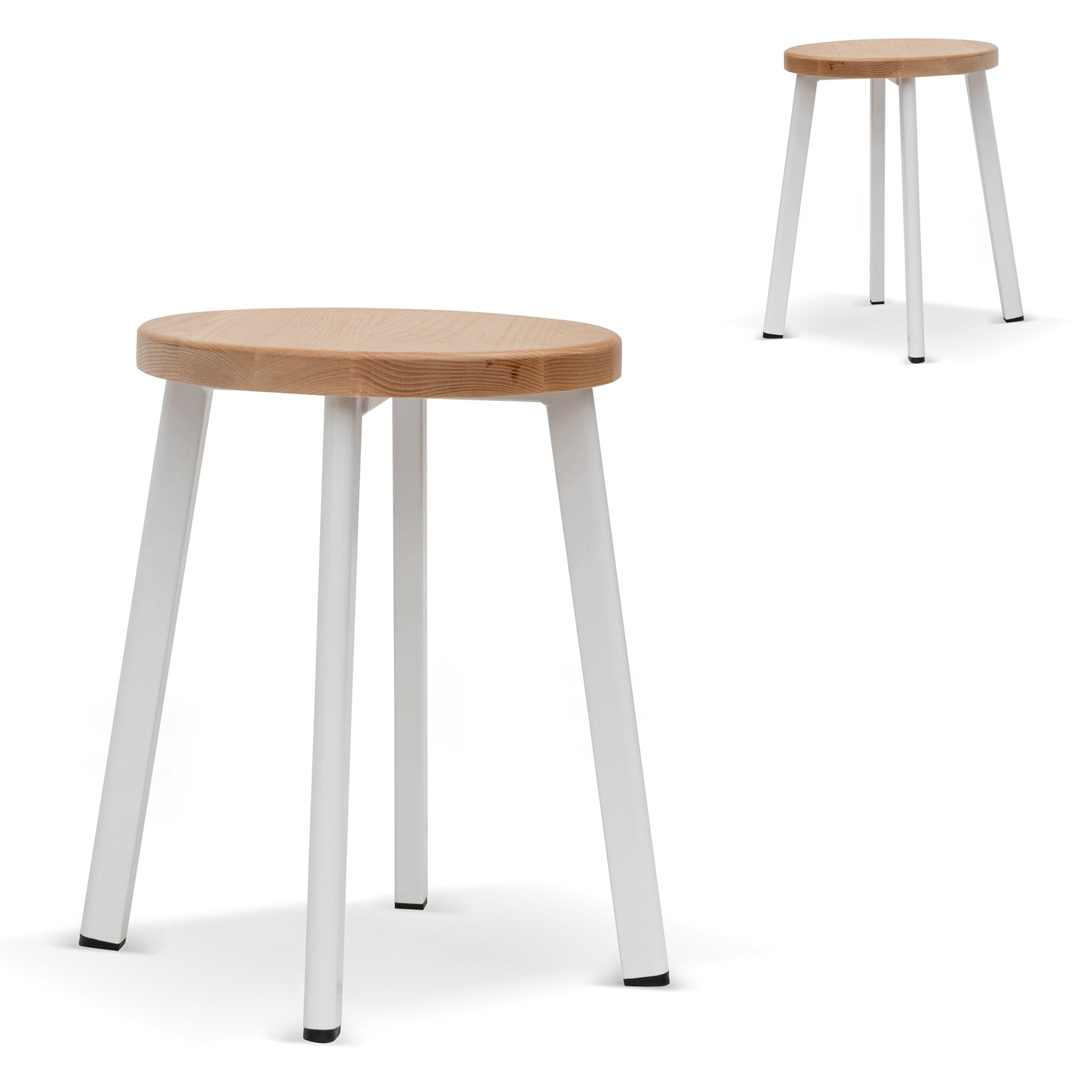 Set of 2 - James 46cm Natural Wooden Seat Low Stool - White Legs - Last Set Low Stool New Home-Core   