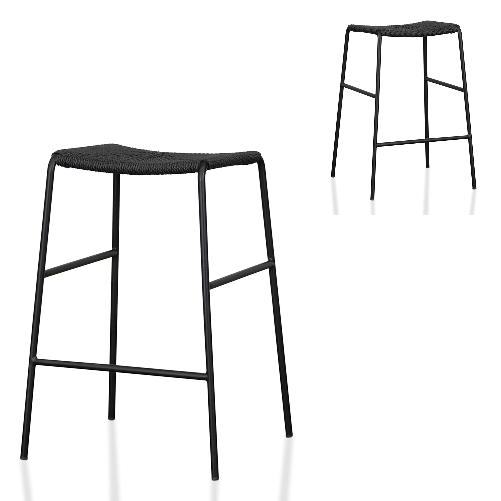 Carrillo 65cm Rattan Barstool - Full Black Bar Stool New Home-Core