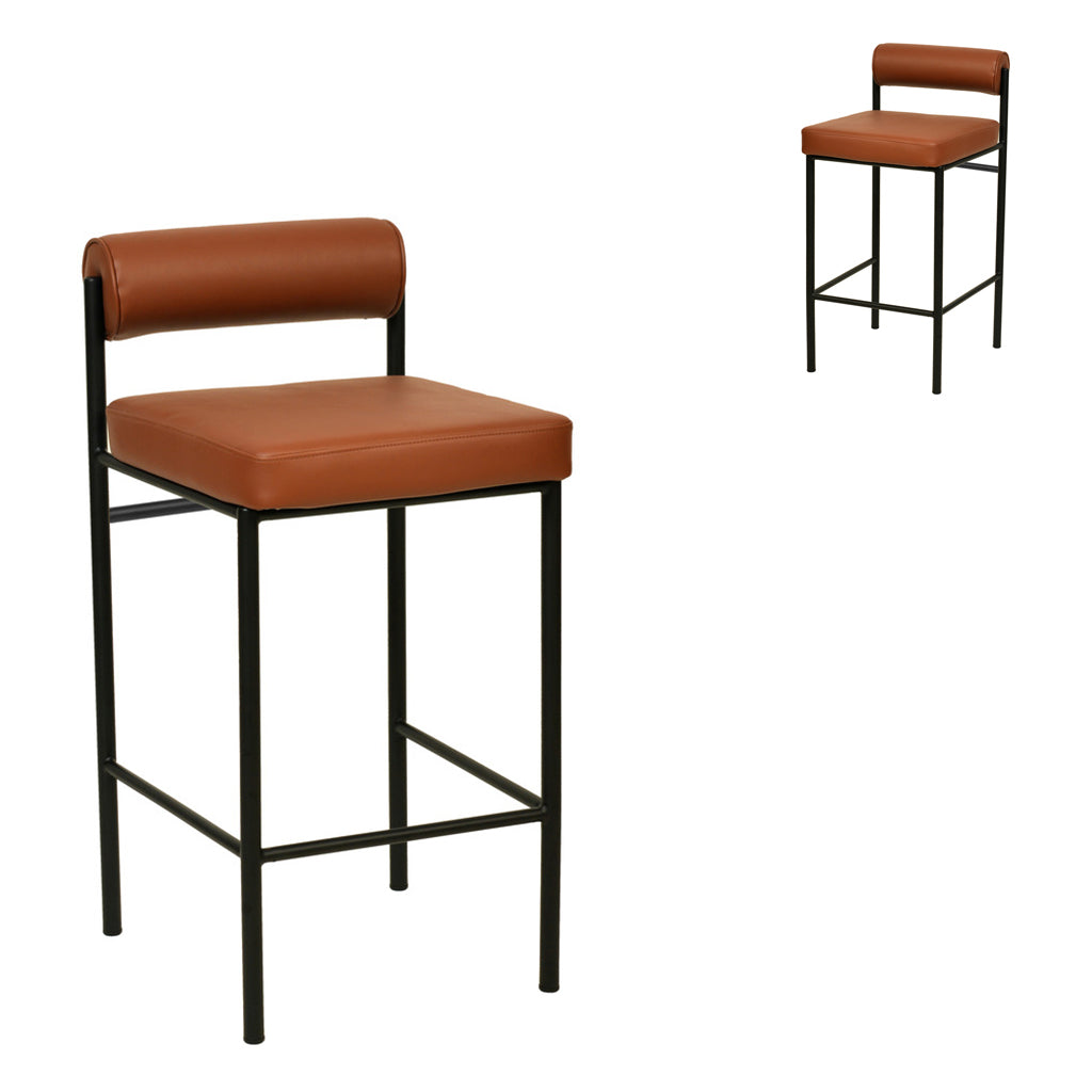 Set of 2 - Shaffer 65cm Fabric Bar Stool - Brown Bar Stool Freehold-Core   