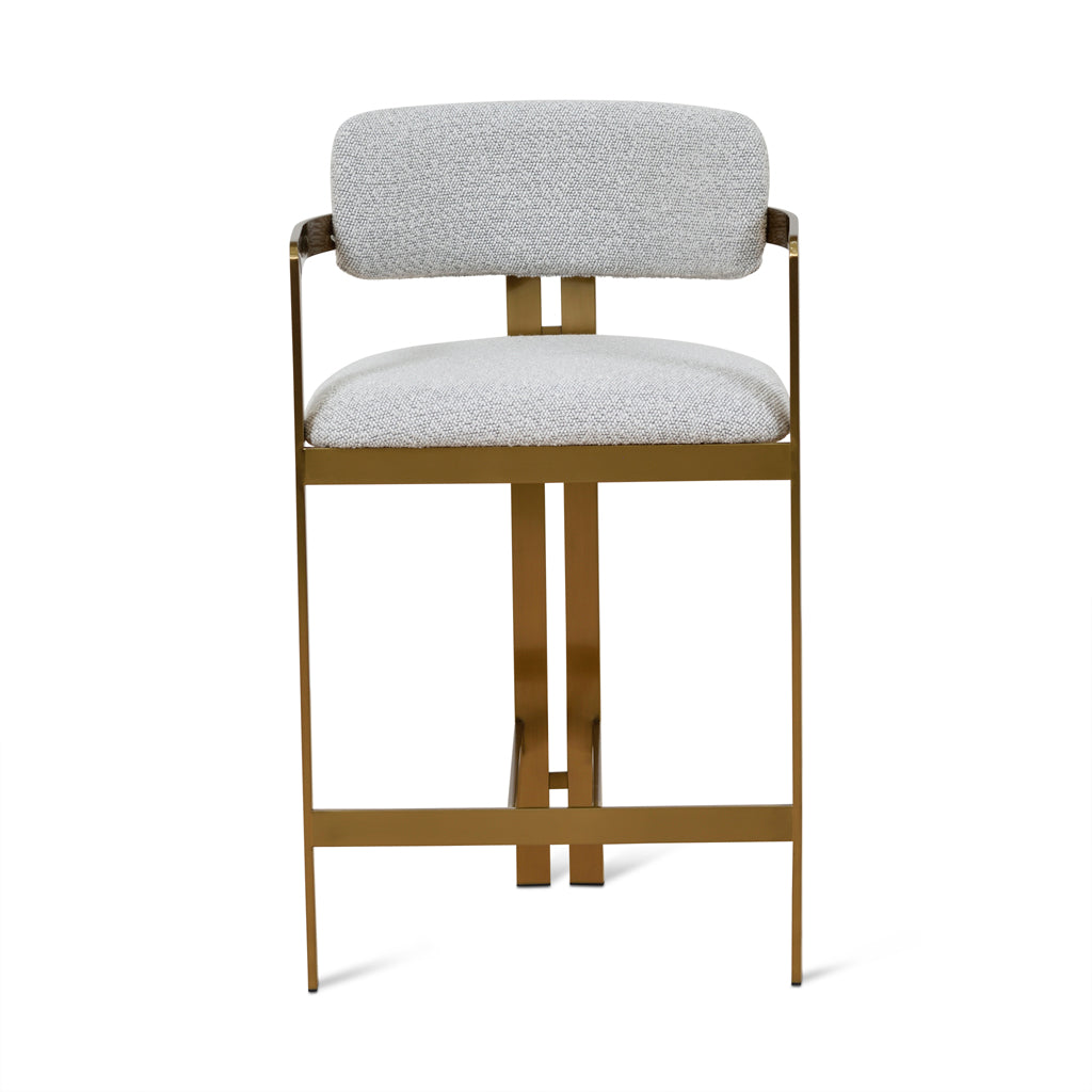 Ex Display - Tonu 65cm Brushed Gold Bar Stool - Light Grey Boucle Bar Stool K Steel-Core