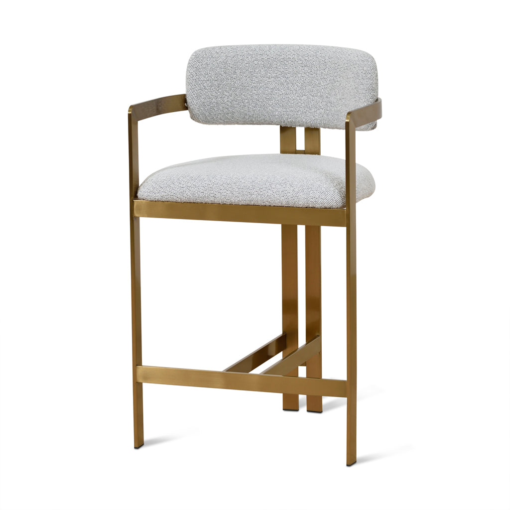 Ex Display - Tonu 65cm Brushed Gold Bar Stool - Light Grey Boucle Bar Stool K Steel-Core