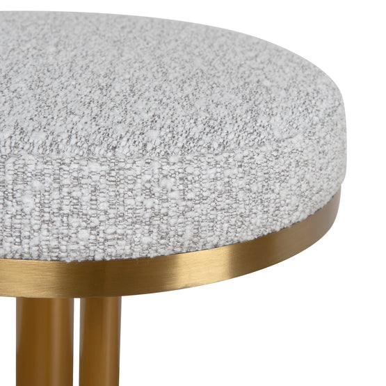 Jovan 68cm Brushed Gold Bar Stool - Silver Grey Boucle Bar Stool Blue Steel Sofa- Core   