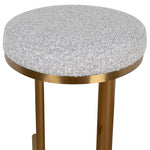 Jovan 68cm Brushed Gold Bar Stool - Silver Grey Boucle Bar Stool Blue Steel Sofa- Core   