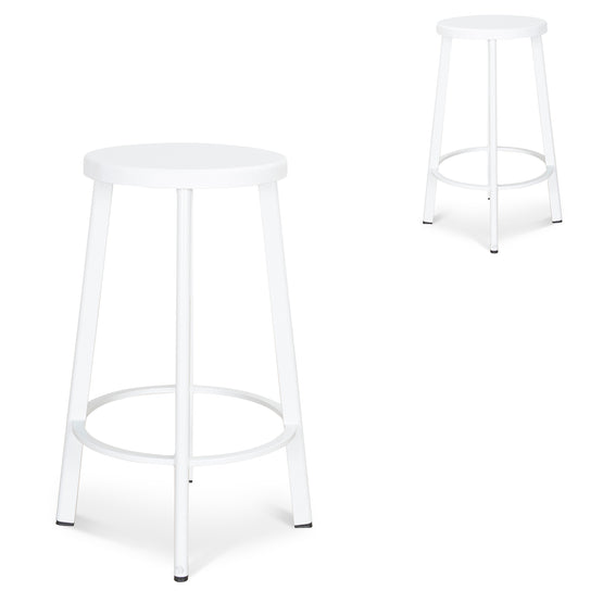 Set of 2 - James 65cm Timber Seat Bar Stool - White Bar Stool New Home-Core   