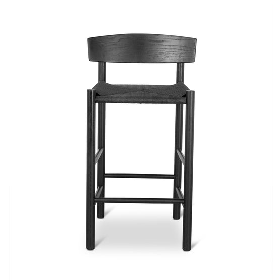 Erika 65cm Bar Stool - Full Black with Back Rest Bar Stool Oakwood-Core   