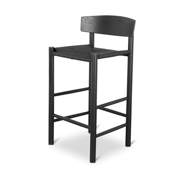 Erika 65cm Bar Stool - Full Black with Back Rest Bar Stool Oakwood-Core   