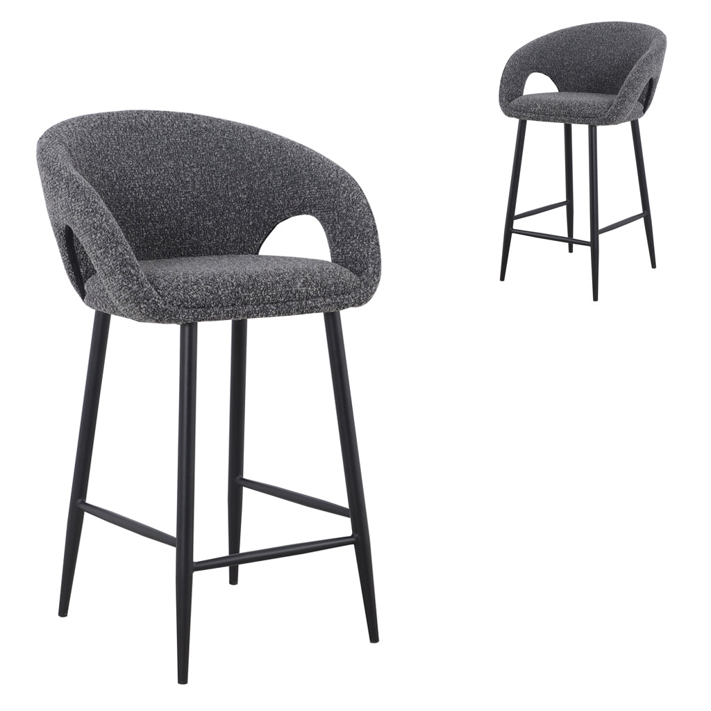 Set of 2 - Albinus 65cm Bar Stool - Anthracite Grey Boucle Bar Stool St Chairs-Core   