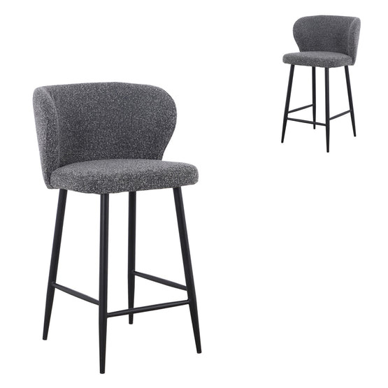 Set of 2 - Perkins 65cm Bar Stool - Anthracite Grey Boucle Bar Stool St Chairs-Core   