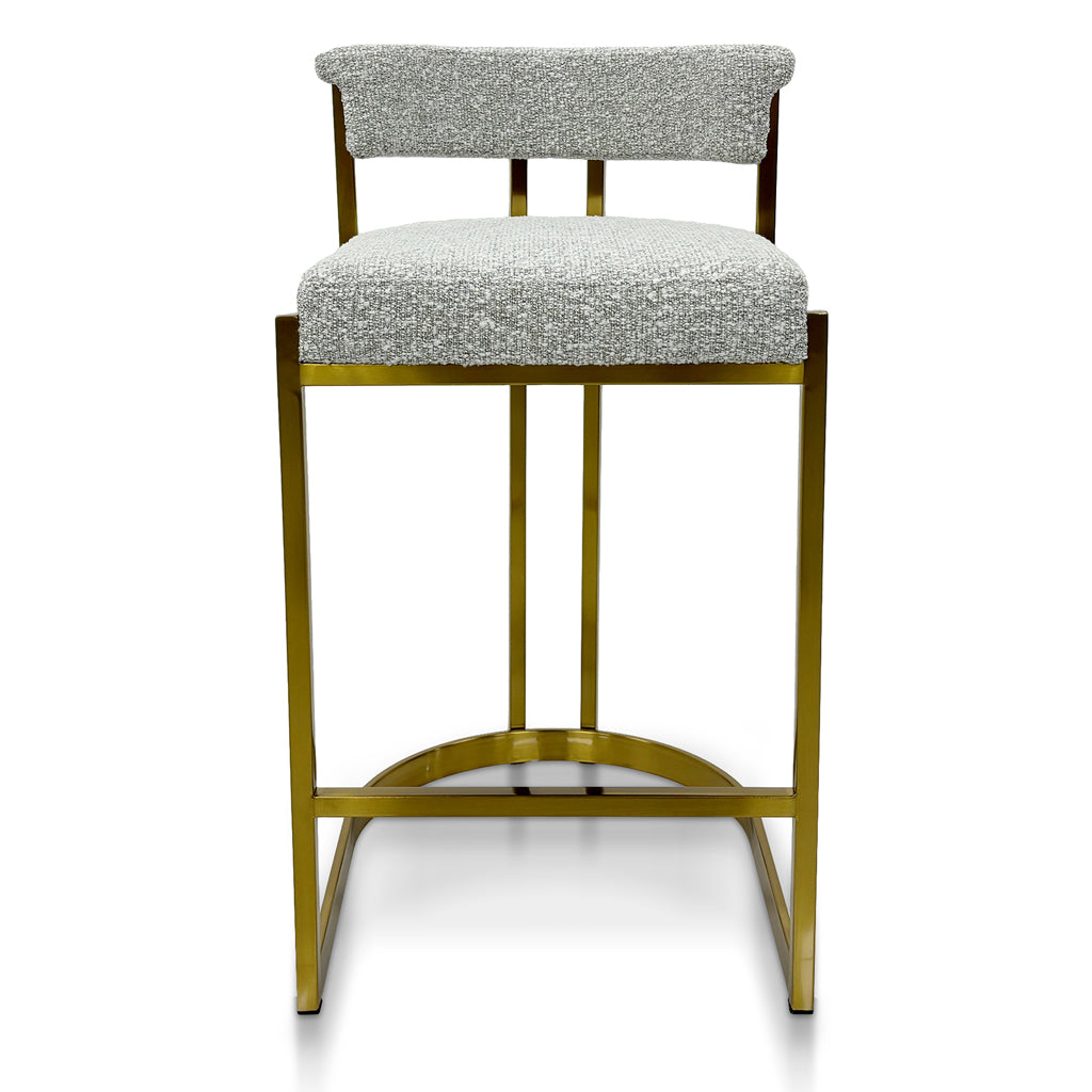 Ex Display - Adela Silver Grey Boucle Bar Stool - Golden Base Bar Stool Blue Steel Sofa- Core