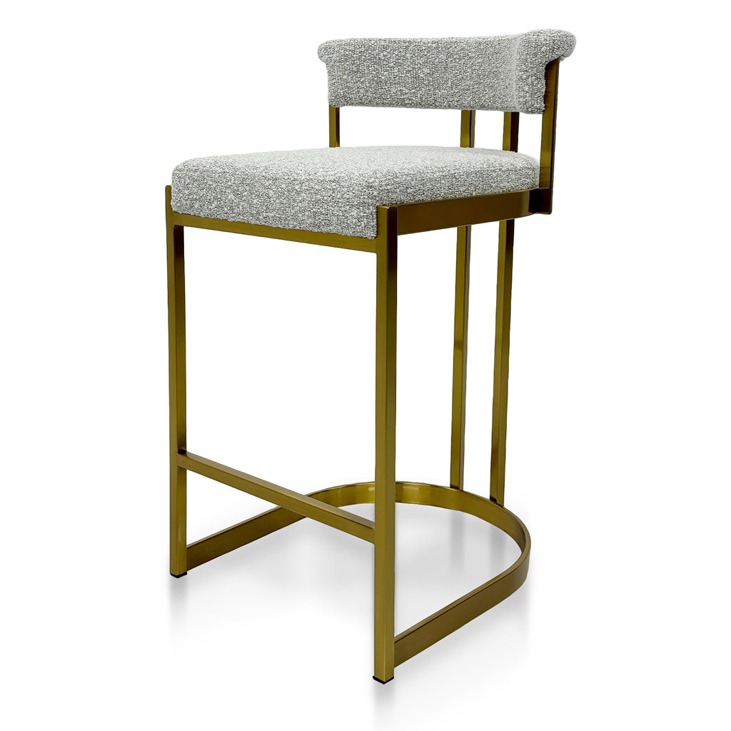 Ex Display - Adela Silver Grey Boucle Bar Stool - Golden Base Bar Stool Blue Steel Sofa- Core