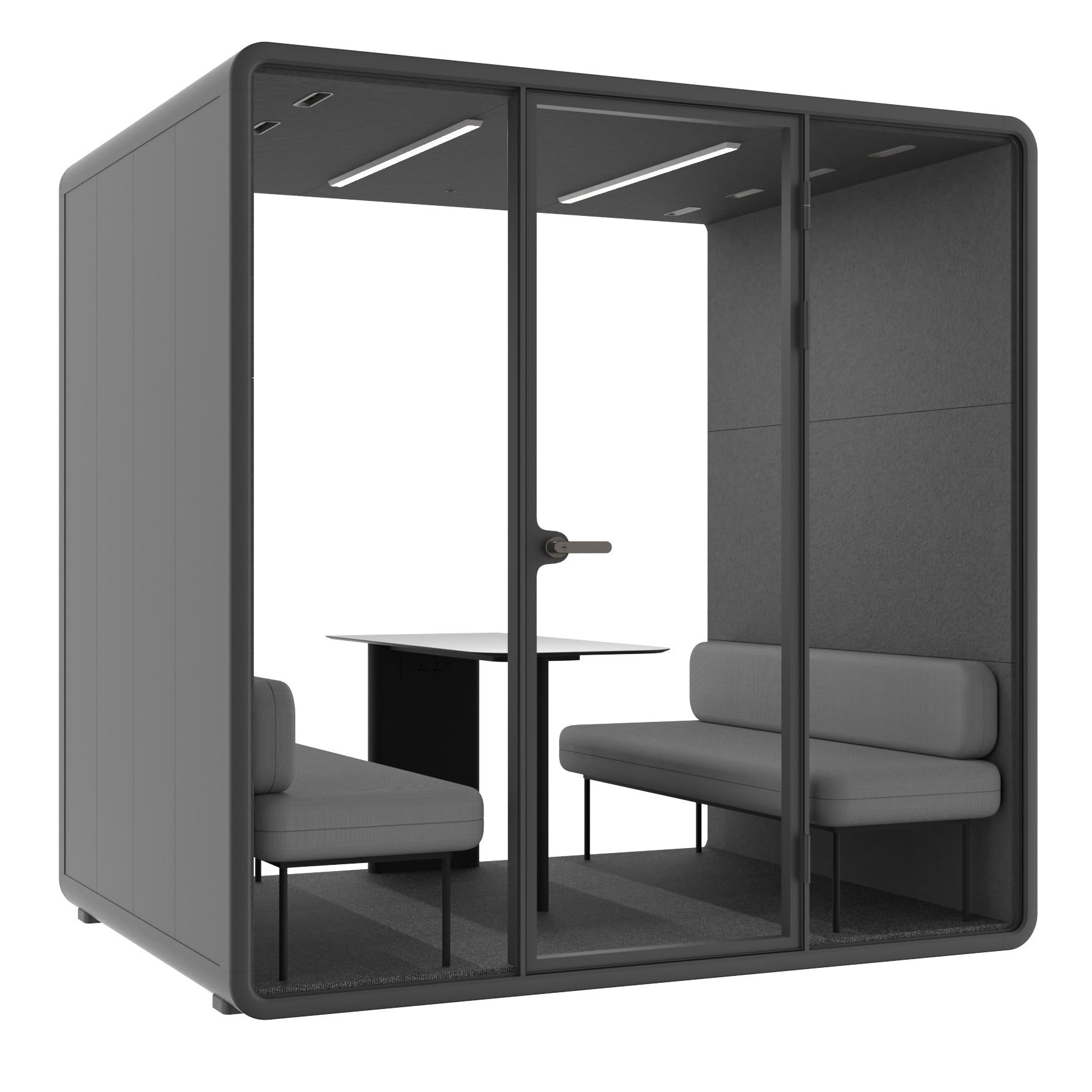 Evolve 4 Person Large Meeting Pod - Black with Furniture by Humble Office Silent Booth Hbox-Core   