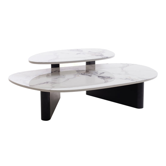 Inga Marble Textured Glass Coffee Table - Black Coffee Table Iggy-Core   