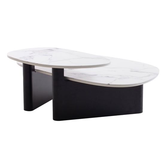 Inga Marble Textured Glass Coffee Table - Black Coffee Table Iggy-Core   