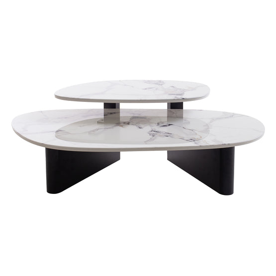 Inga Marble Textured Glass Coffee Table - Black Coffee Table Iggy-Core   