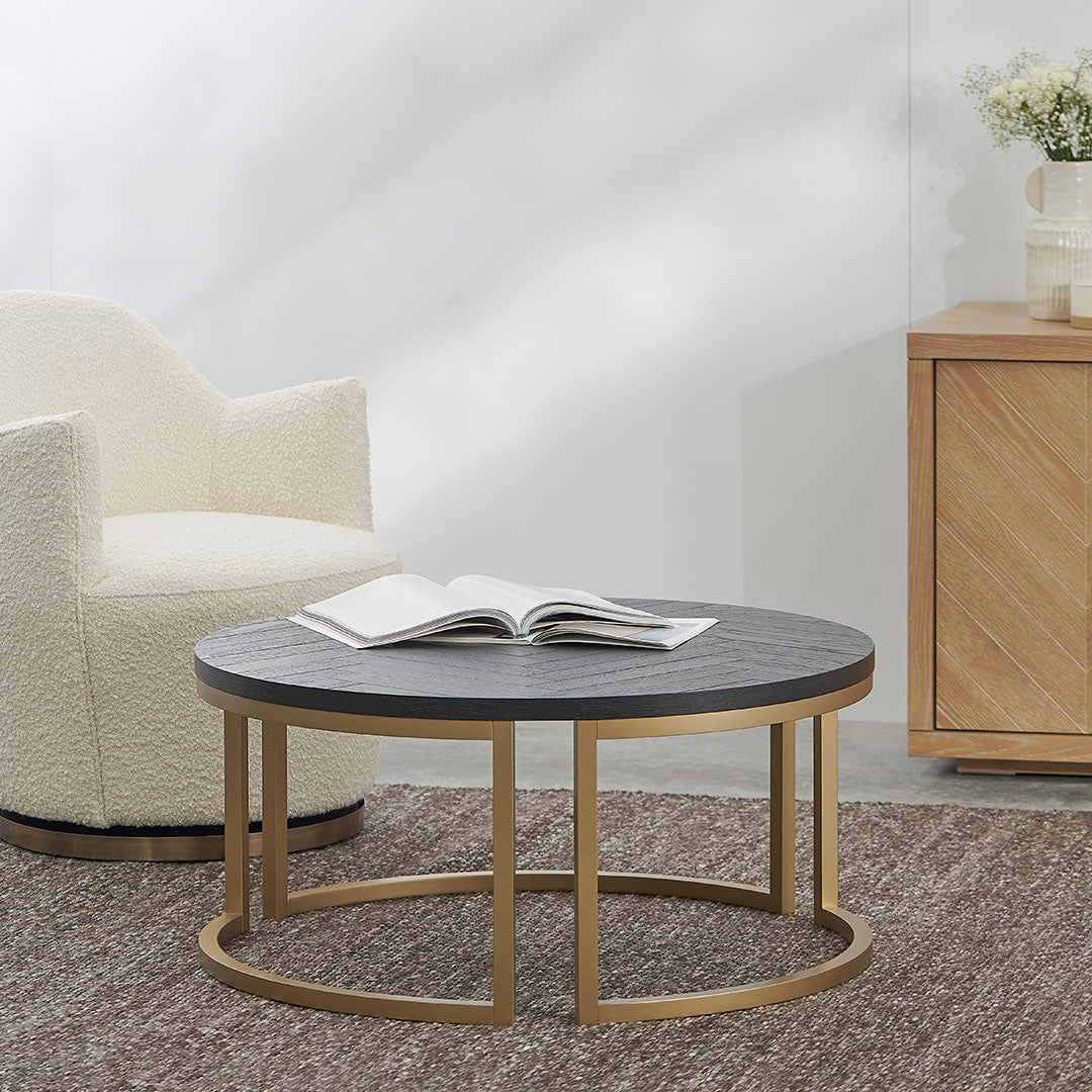 Wilma Round Coffee Table - Peppercorn and Brass Coffee Table VN-Core   