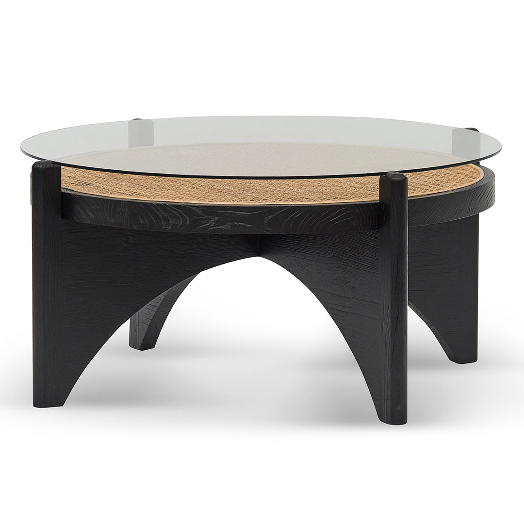 Ex Display - McDaniel 96cm Round Glass Coffee Table - Black Coffee Table Nicki-Core