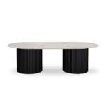 Ex Display - Macleod 1.3m Travertine Top Oval Coffee Table - Black Base Coffee Table Dwood-Core   