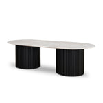 Macleod 1.3m Travertine Top Oval Coffee Table - Black Base Coffee Table Dwood-Core   