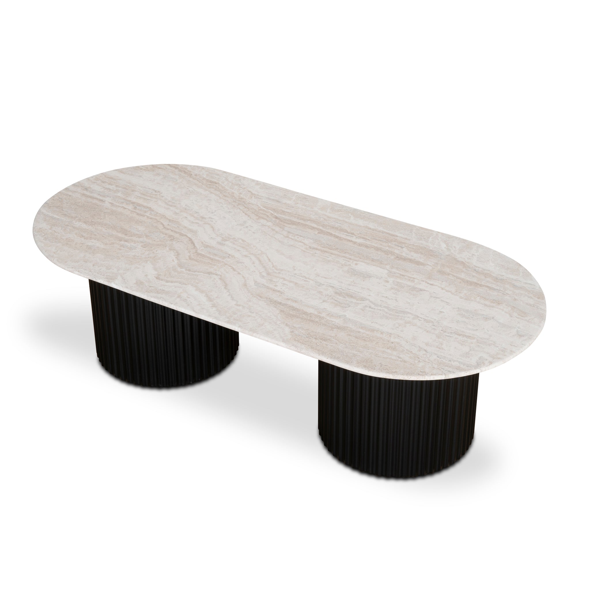 Ex Display - Macleod 1.3m Travertine Top Oval Coffee Table - Black Base Coffee Table Dwood-Core   