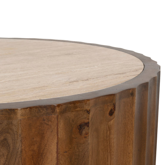 Avanti 89cm Travertine Top Round Coffee Table - Walnut Coffee Table Rebhi-Core   