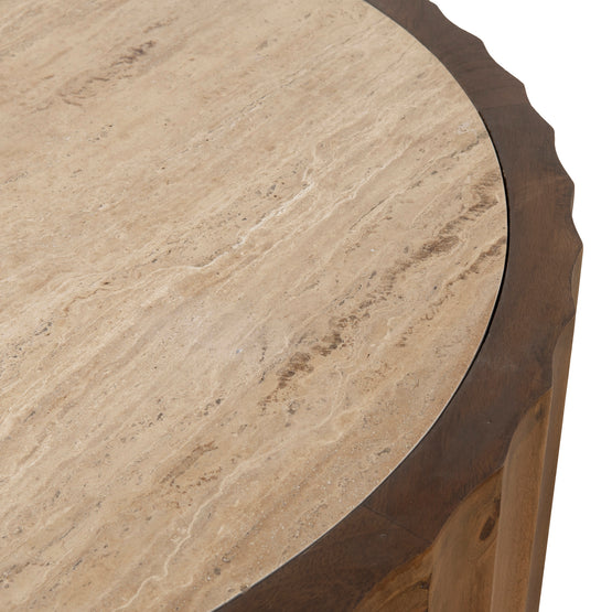 Avanti 89cm Travertine Top Round Coffee Table - Walnut Coffee Table Rebhi-Core   