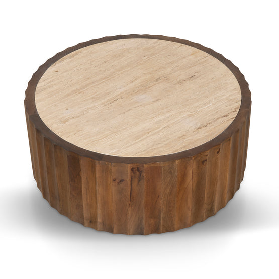 Avanti 89cm Travertine Top Round Coffee Table - Walnut Coffee Table Rebhi-Core   