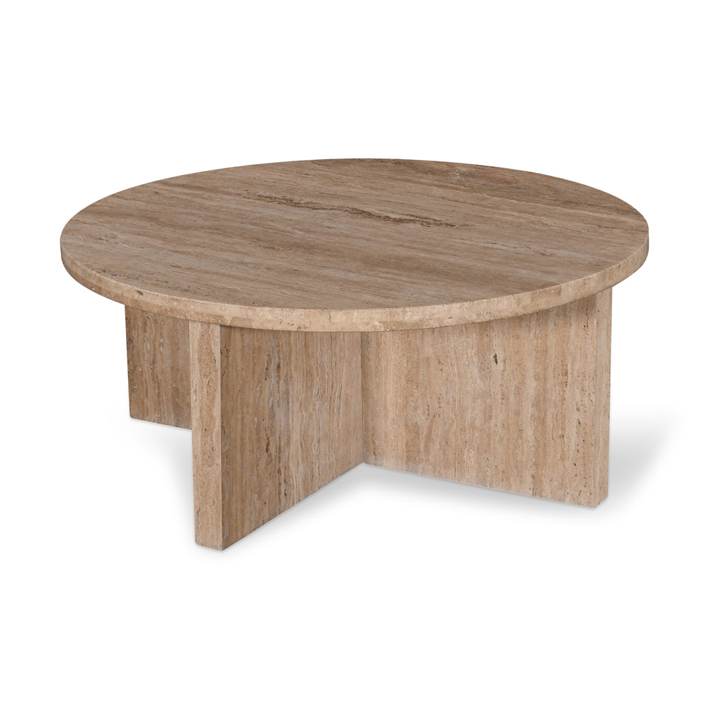 Ex Display - Sanya 90cm Travertine Top Round Coffee Table Coffee Table Rebhi-Core