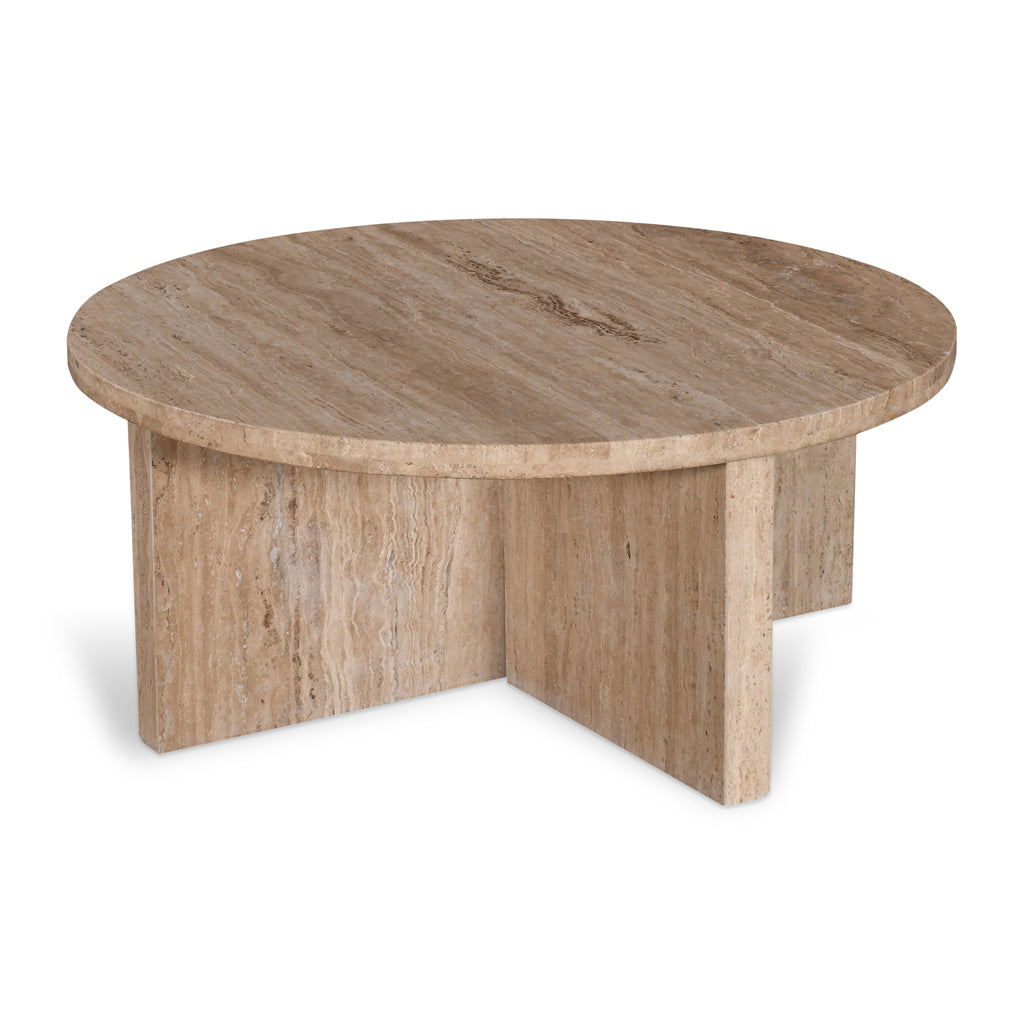 Ex Display - Sanya 90cm Travertine Top Round Coffee Table Coffee Table Rebhi-Core