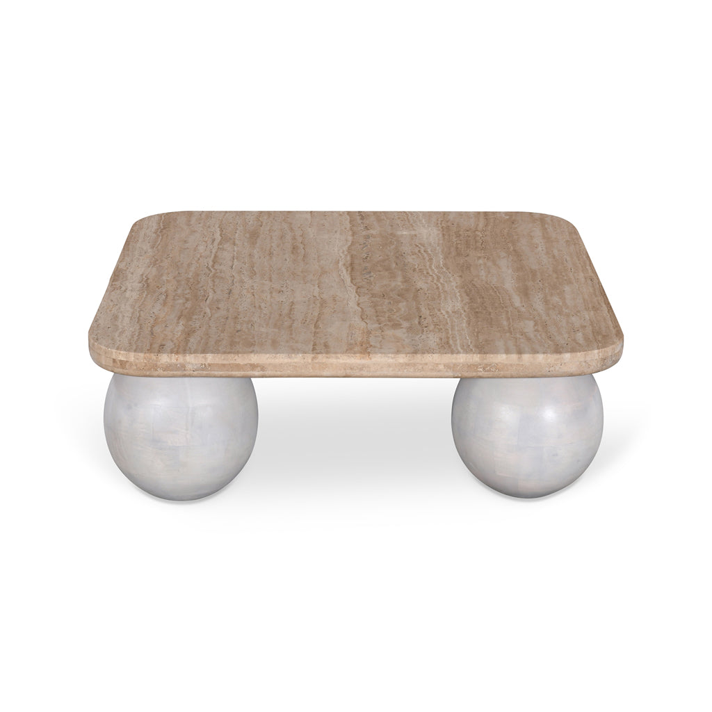 Omran 90cm Travertine Top Coffee Table - White Coffee Table Rebhi-Core   