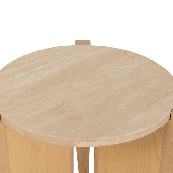 Linden Travertine Top Round Nested Table - Creme Ash Coffee Table Kodak-Core