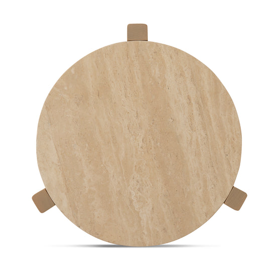 Linden Travertine Top Round Nested Table - Creme Ash Coffee Table Kodak-Core