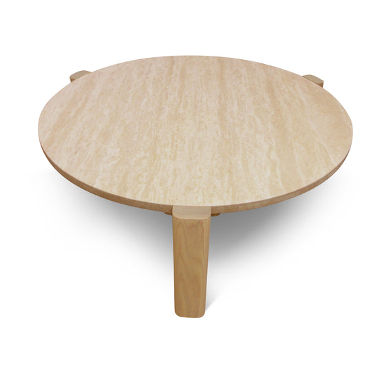 Linden Travertine Top Round Nested Table - Creme Ash Coffee Table Kodak-Core   