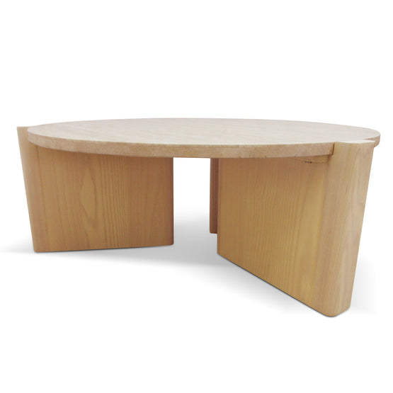 Linden Travertine Top Round Nested Table - Creme Ash Coffee Table Kodak-Core   