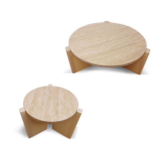 Linden Travertine Top Round Nested Table - Creme Ash Coffee Table Kodak-Core   