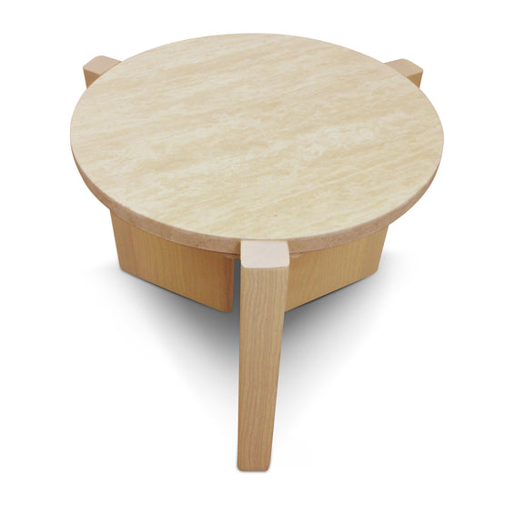 Linden Travertine Top Round Nested Table - Creme Ash Coffee Table Kodak-Core   