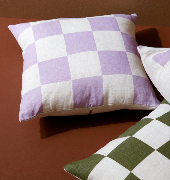 Ex Display - Check 40cm Square Cushion - Lavender Cushion Warran-Local