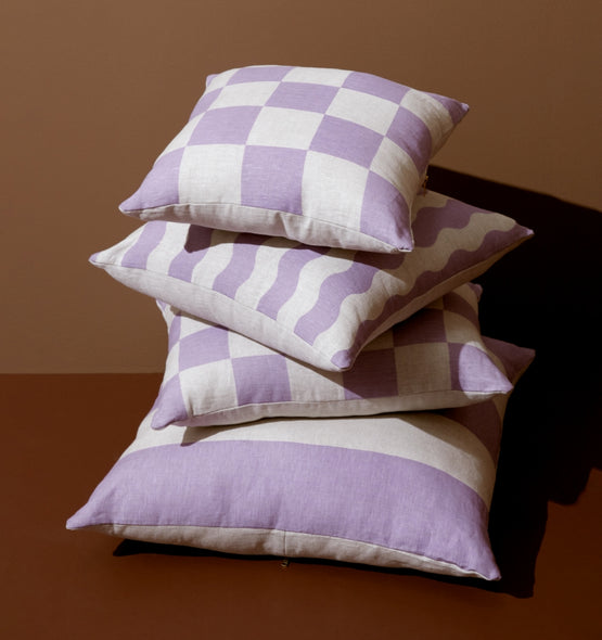 Ex Display - Check 40cm Square Cushion - Lavender Cushion Warran-Local