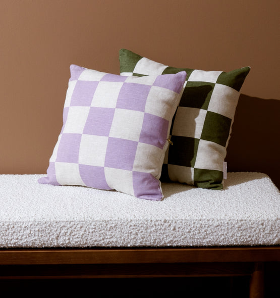 Ex Display - Check 40cm Square Cushion - Lavender Cushion Warran-Local