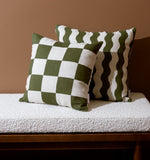 Ex Display - Check 40cm Square Cushion - Olive Cushion Warran-Local   